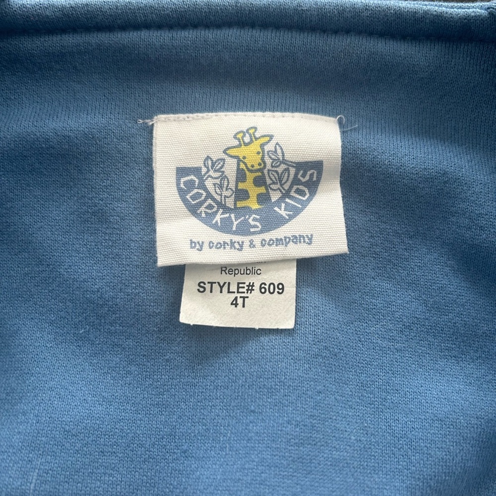 Corky’s Kids Girl’s Dress/Jumper Size 4T, Blue Cotton Top, Striped Velour Bottom - Picture 5 of 6